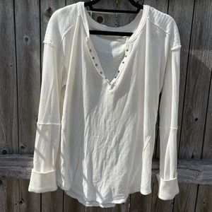 Free People White Long Sleeve V-Neck L